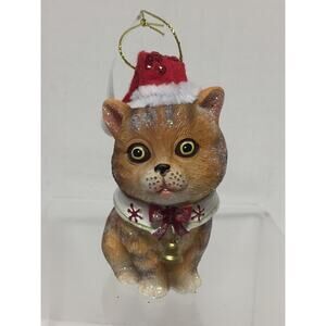 North Pole Orange Sitting Cat Ornament